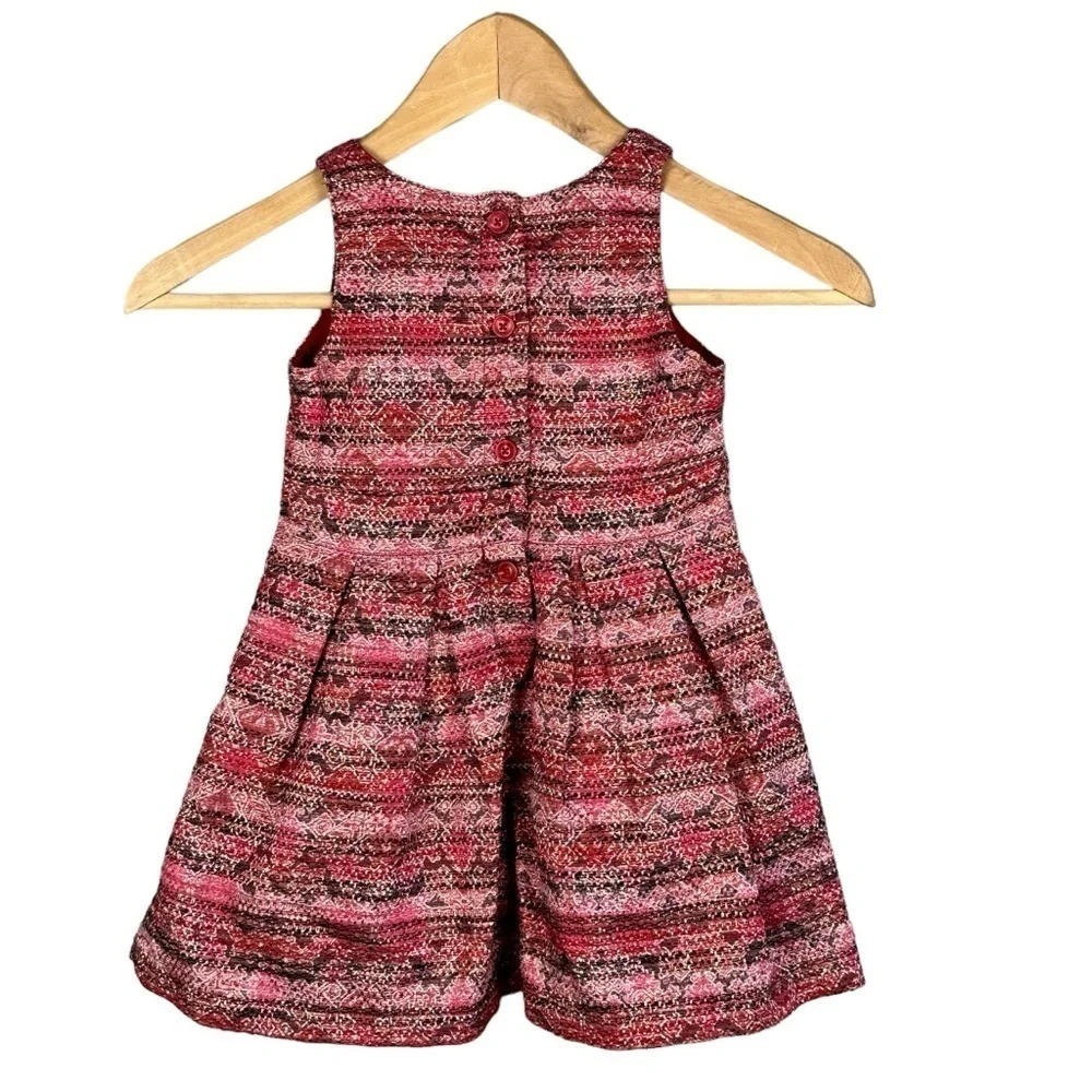 Oshkosh Toddler Girl  Dress Pink Red Woven Pleated Fall Holiday Size 3T